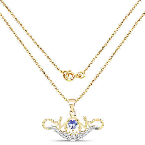 14K Yellow Gold Plated 0.62 Carat Genuine Tanzanite and White Topaz .925 Sterling Silver Pendant