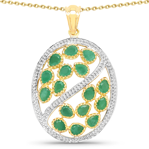 Emerald-2.24 Carat Genuine Emerald .925 Sterling Silver Pendant