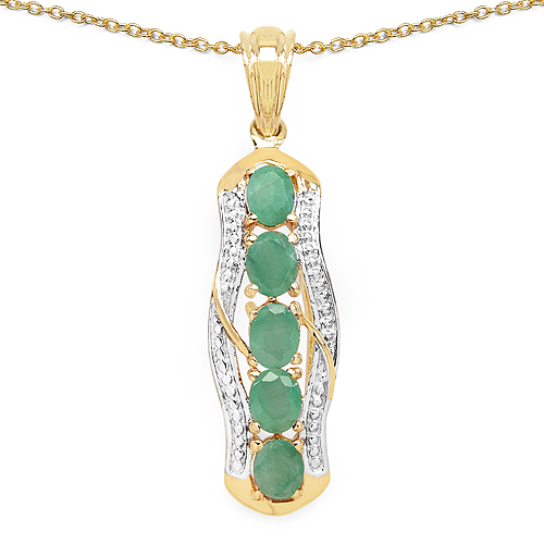 Emerald-14K Yellow Gold Plated 1.75 Carat Genuine Emerald .925 Sterling Silver Pendant