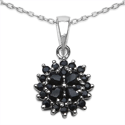 Sapphire-1.70 Carat Genuine Black Sapphire .925 Sterling Silver Pendant