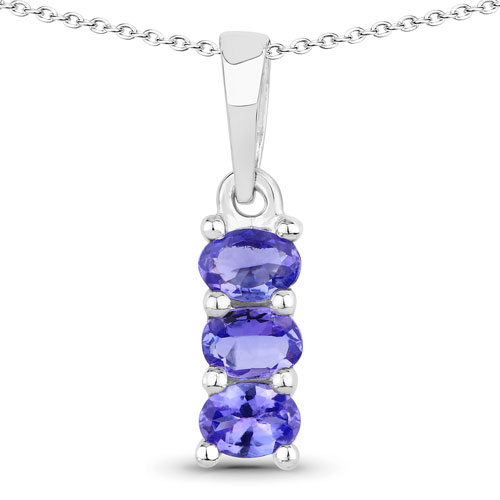 Tanzanite-0.84 Carat Genuine Tanzanite and Created White Sapphire .925 Sterling Silver Pendant