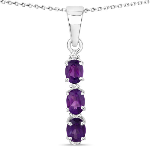 Amethyst-0.50 Carat Genuine Amethyst and White Topaz .925 Sterling Silver Pendant