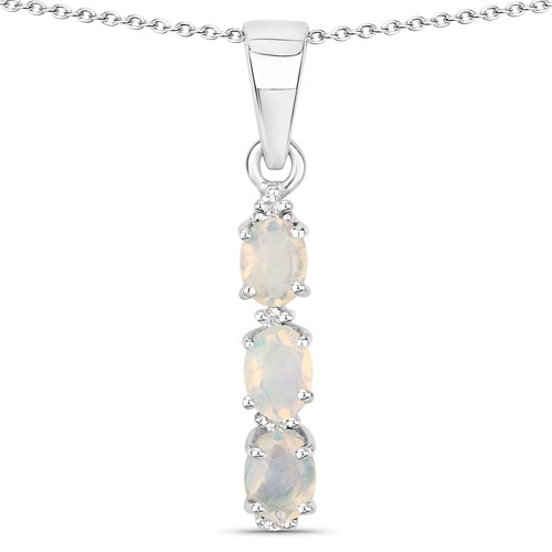Opal-0.32 Carat Genuine Ethiopian Opal and White Topaz .925 Sterling Silver Pendant
