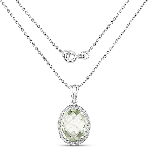 8.21 Carat Genuine Green Amethyst and White Topaz .925 Sterling Silver Pendant