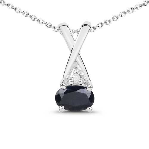 Sapphire-0.56 Carat Genuine Black Sapphire & White Topaz .925 Sterling Silver Pendant