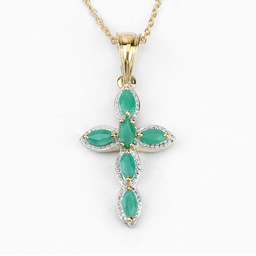 18K Yellow Gold Plated 0.84 Carat Genuine Emerald .925 Sterling Silver Pendant