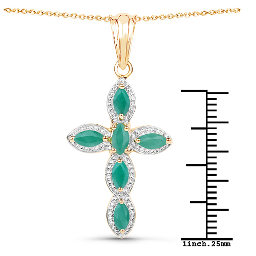 18K Yellow Gold Plated 0.84 Carat Genuine Emerald .925 Sterling Silver Pendant