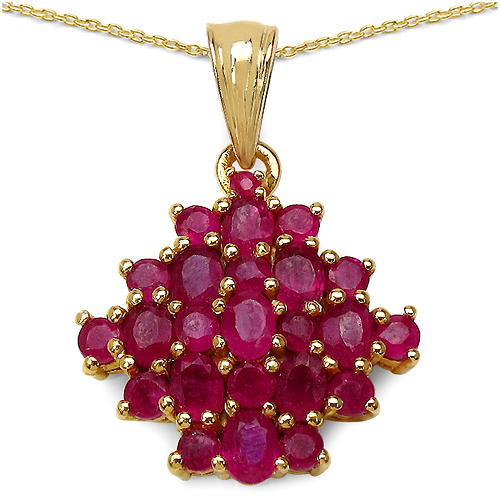 Ruby-14K Yellow Gold Plated 3.42 Carat Genuine Ruby .925 Sterling Silver Pendant
