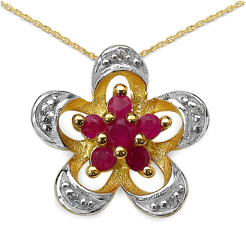 Ruby-14K Yellow Gold Plated 0.38 Carat Genuine Ruby & White Topaz .925 Sterling Silver Pendant