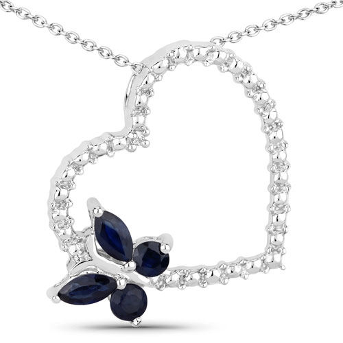 Sapphire-0.50 Carat Genuine Blue Sapphire and Created White Sapphire .925 Sterling Silver Pendant