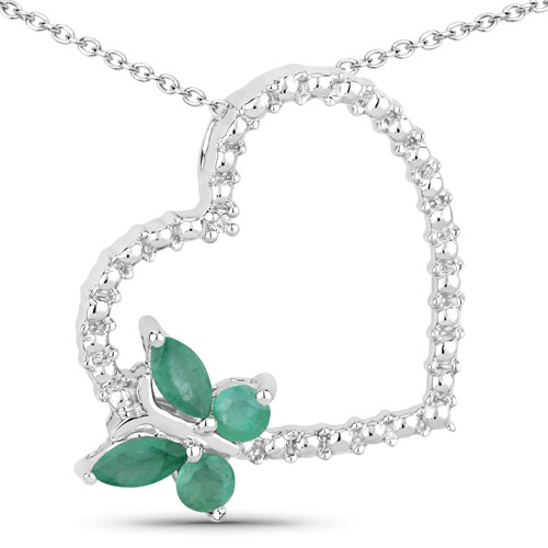 Emerald-0.46 Carat Genuine Emerald and Created White Sapphire .925 Sterling Silver Pendant