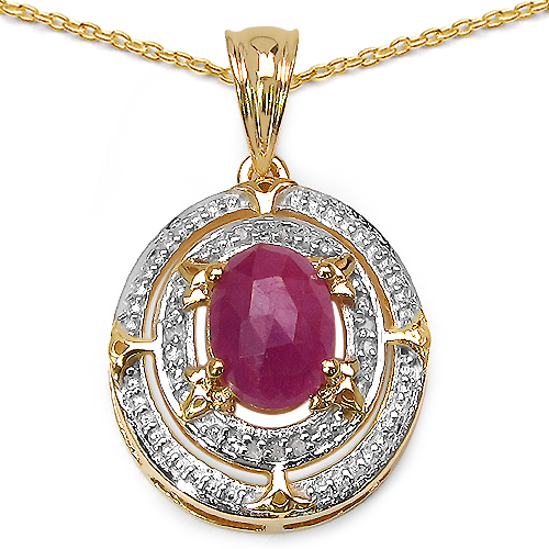 Sapphire-14K Yellow Gold Plated 2.41 Carat Genuine Pink Sapphire & White Diamond .925 Sterling Silver Pendant