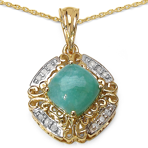 Emerald-14K Yellow Gold Plated 2.54 Carat Genuine Emerald .925 Sterling Silver Pendant