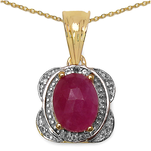 14K Yellow Gold Plated 1.05 Carat Genuine Pink Sapphire & White Topaz .925 Sterling Silver Pendant