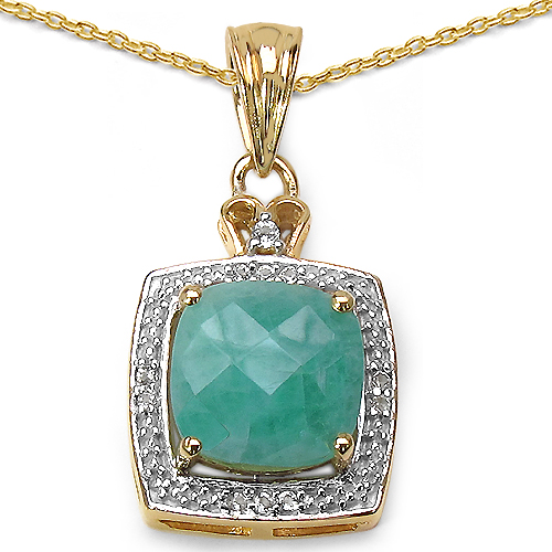 Emerald-14K Yellow Gold Plated 3.47 Carat Genuine Emerald & White Topaz .925 Sterling Silver Pendant