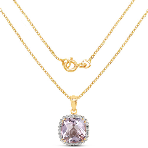 14K Yellow Gold Plated 13.68 Carat Genuine Pink Amethyst and White Topaz .925 Sterling Silver Pendant