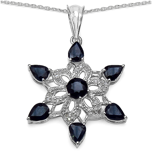 Sapphire-2.70 Carat Genuine Blue Sapphire and White Diamond .925 Sterling Silver Pendant