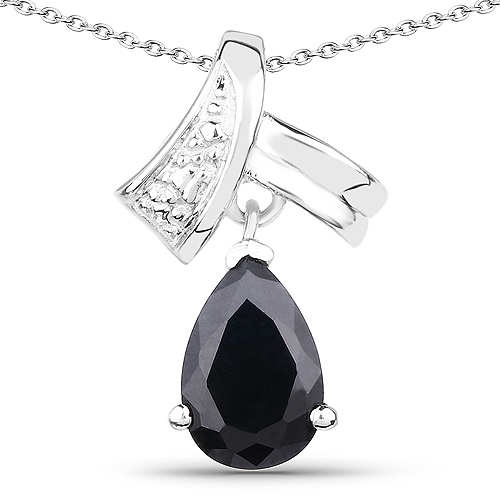Sapphire-1.30 Carat Genuine Black Sapphire .925 Sterling Silver Pendant