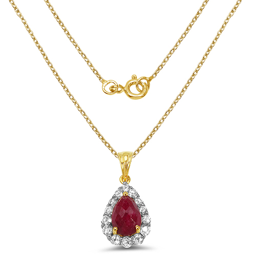 14K Yellow Gold Plated 5.40 Carat Genuine Ruby & White Topaz .925 Sterling Silver Pendant