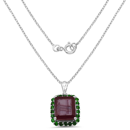 8.00 Carat Genuine Ruby & Chrome Diopside .925 Sterling Silver Pendant