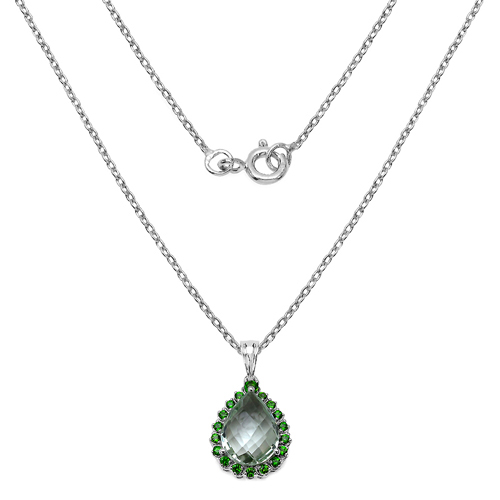 8.20 Carat Genuine Green Amethyst and Chrome Diopside .925 Sterling Silver Pendant