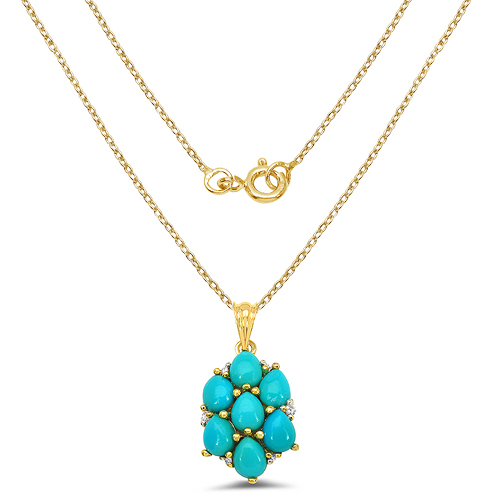 14K Yellow Gold Plated 2.51 Carat Genuine Turquoise & White Topaz .925 Sterling Silver Pendant