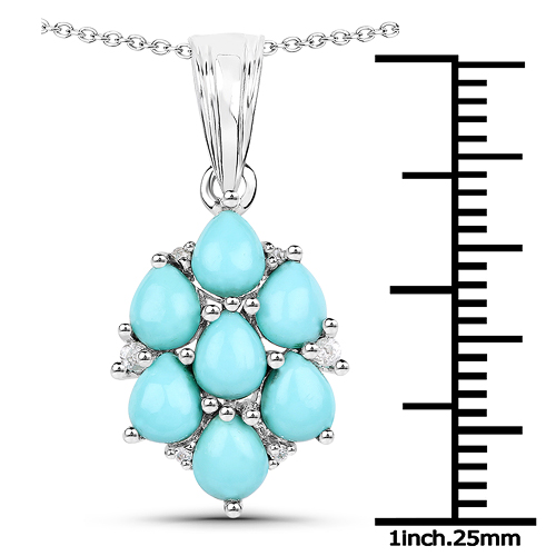 2.16 Carat Genuine Turquoise and White Zircon .925 Sterling Silver Pendant