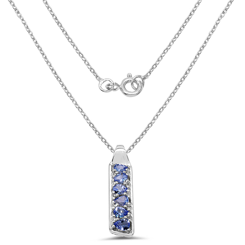 0.89 Carat Genuine Tanzanite & White Topaz .925 Sterling Silver Pendant