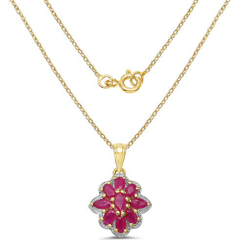 14K Yellow Gold Plated 2.76 Carat Genuine Ruby .925 Sterling Silver Pendant