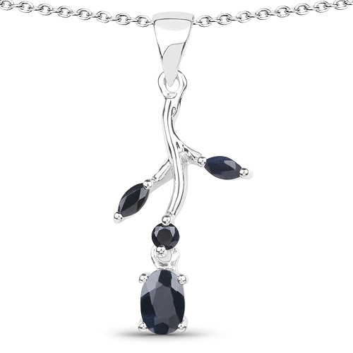 Sapphire-0.87 Carat Genuine Black Sapphire .925 Sterling Silver Pendant