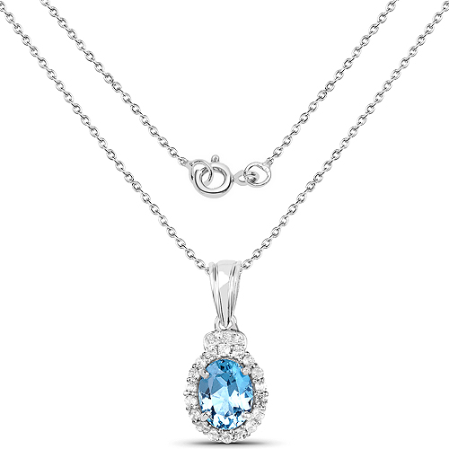2.42 Carat Genuine London Blue Topaz and White Topaz .925 Sterling Silver Pendant