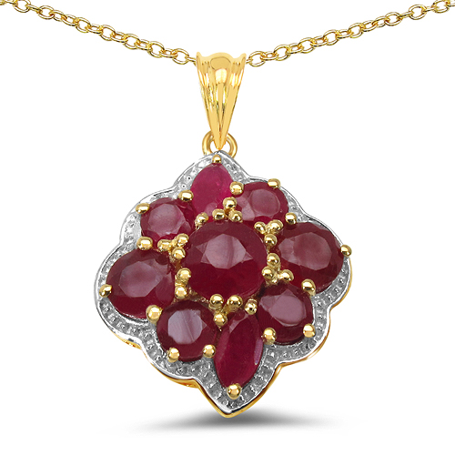 Ruby-14K Yellow Gold Plated 4.30 Carat Genuine Ruby .925 Sterling Silver Pendant