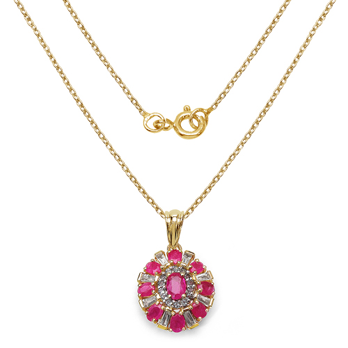 14K Yellow Gold Plated 2.94 Carat Genuine Glass Filled Ruby & White Topaz .925 Sterling Silver Pendant
