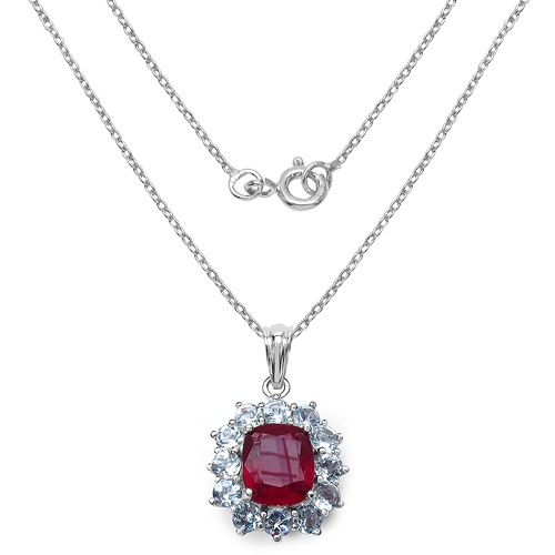 12.44 Carat Genuine Glass Filled Ruby & White Topaz .925 Sterling Silver Pendant