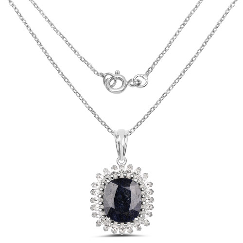 8.66 Carat Dyed Sapphire and White Topaz .925 Sterling Silver Pendant
