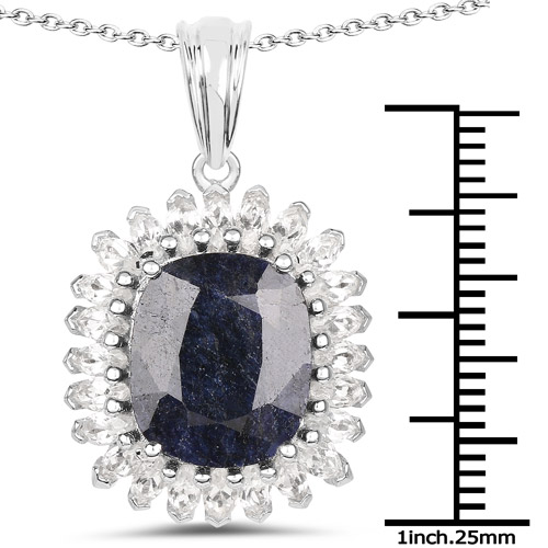8.66 Carat Dyed Sapphire and White Topaz .925 Sterling Silver Pendant