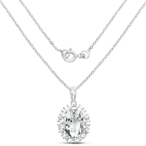 10.56 Carat Genuine Green Amethyst and White Topaz .925 Sterling Silver Pendant