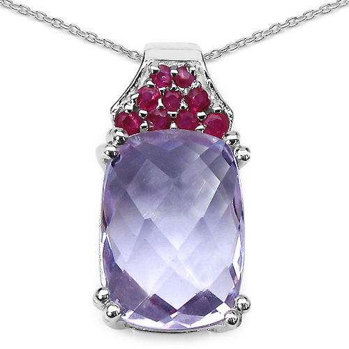Pendants-6.02 Carat Genuine Pink Amethyst and Ruby .925 Sterling Silver Pendant