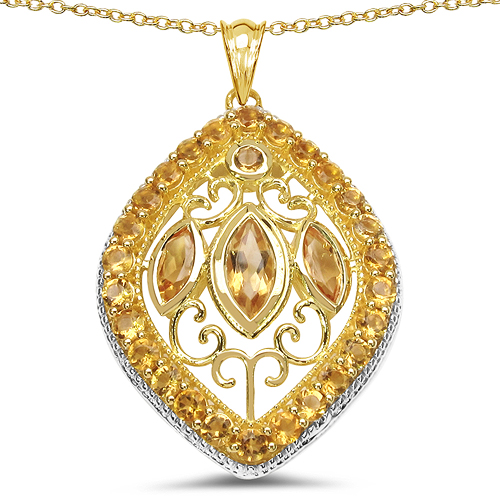 Citrine-18K Yellow Gold Plated 4.63 Carat Genuine Citrine .925 Sterling Silver Pendant
