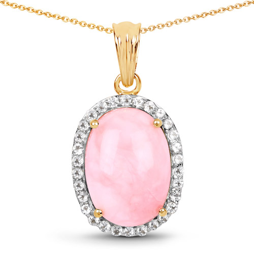 Opal-14K Yellow Gold Plated 11.75 Carat Genuine Opal Pink and White Topaz .925 Sterling Silver Pendant