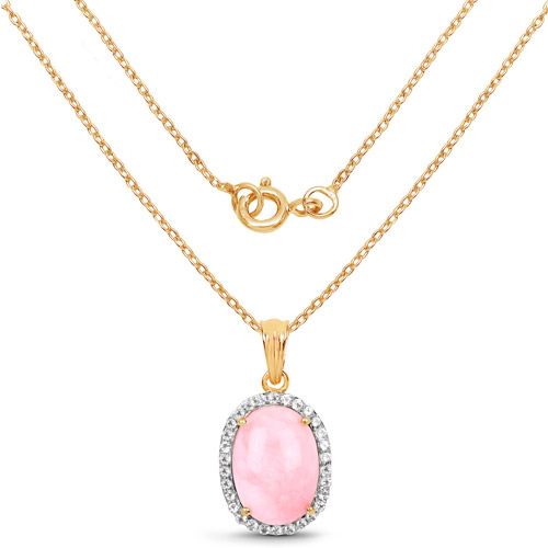 14K Yellow Gold Plated 11.75 Carat Genuine Opal Pink and White Topaz .925 Sterling Silver Pendant