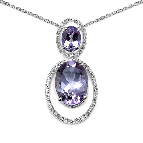 Pendants-6.56 Carat Genuine Pink Amethyst and White Topaz .925 Sterling Silver Pendant