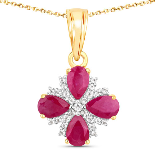 Ruby-1.79 Carat Genuine Johnson Ruby and White Topaz .925 Sterling Silver Pendant