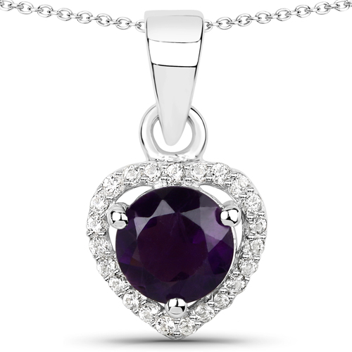 Amethyst-0.85 Carat Genuine Amethyst and White Topaz .925 Sterling Silver Pendant