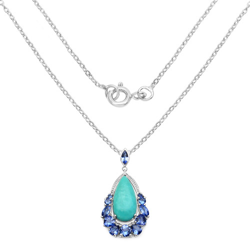 8.48 Carat Genuine Turquoise and Tanzanite .925 Sterling Silver Pendant