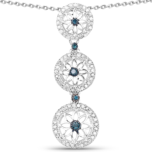 Diamond-0.51 Carat Genuine Blue Diamond and White Diamond .925 Sterling Silver Pendant