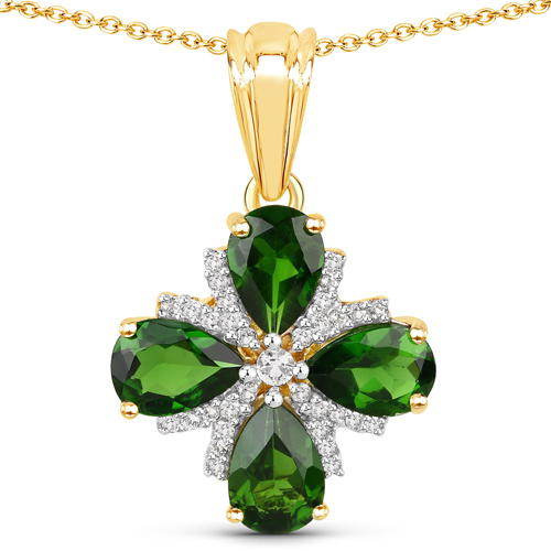 Pendants-2.70 Carat Genuine Chrome Diopside and White Topaz .925 Sterling Silver Pendant