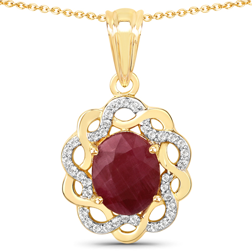 Ruby-3.43 Carat Genuine Ruby and White Topaz .925 Sterling Silver Pendant