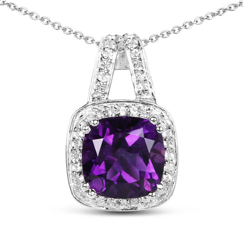 Amethyst-2.80 Carat Genuine Amethyst and White Topaz .925 Sterling Silver Pendant