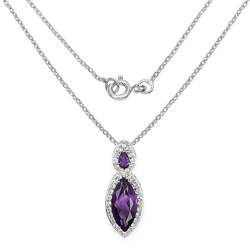3.53 Carat Genuine Amethyst and White Topaz .925 Sterling Silver Pendant